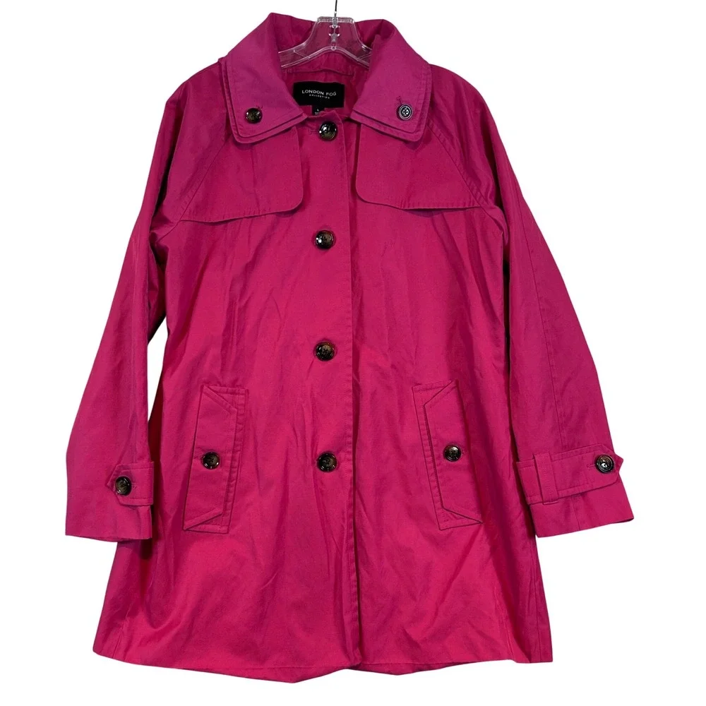 London Fog Collection Womens Pink Trench Coat Barbiecore Size L Fuchsia Spring‎